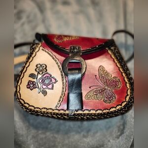 Floral and Butterfly Handmade  Women's Bag - Genuine Leather